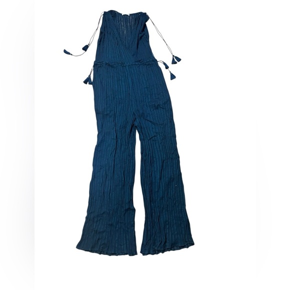 Ulla Johnson Navy Striped Jumpsuit Size 8 NWOT Tassels V Neck - Picture 2 of 11
